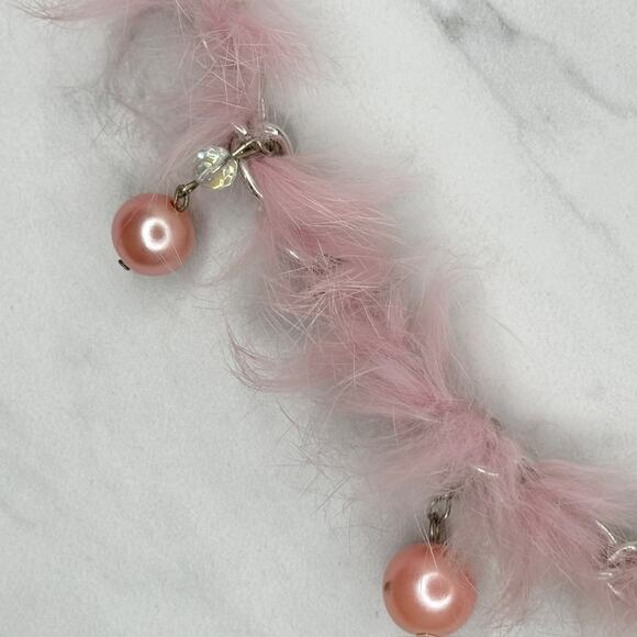 Beaded Fur Woven Silver Tone Chain Link Belt OS Y2K Festival - Picture 7 of 16